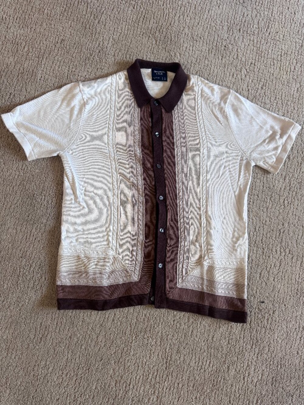 Abercrombie & Fitch Cable Knit Button-Up Shirt Sz L Brown Tan